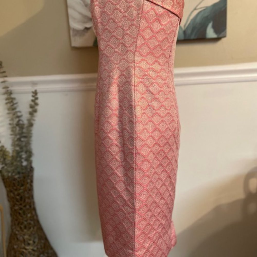 Escada Sz 36 Pink, Sliver, Gold Strapless Brocade Evening Dress - Picture 4 of 15